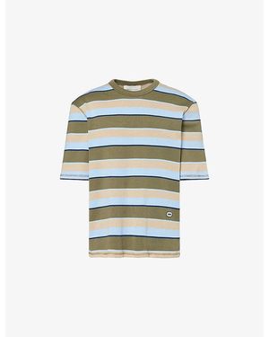 Ami Paris Brand-Patch Stripe-Print Cotton-Jersey T-Shirt - Green