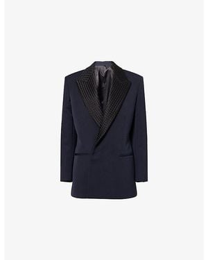Bottega Veneta Grain De Poudre Intrecciato-Lapel Wool Jacket - Blue