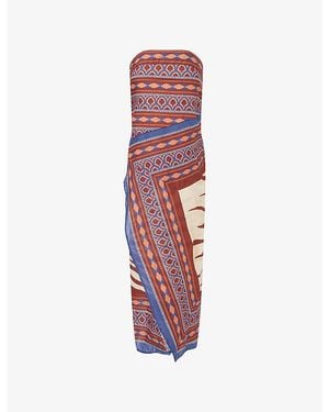 Johanna Ortiz Paraiso Agreste Strapless Cotton Midi Dress - Red