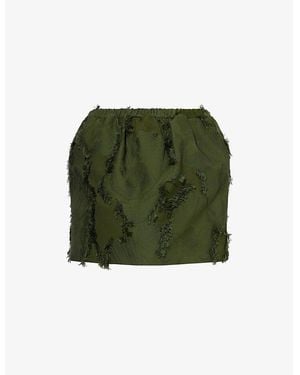 Gucci Frayed-Trim Floral Woven Mini Skirt - Green