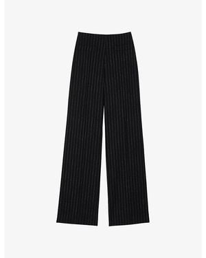 Sandro Pinstriped Straight-Leg Stretch-Woven Trousers - Black