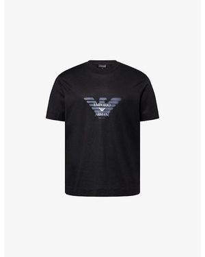 Emporio Armani Faded Logo-Print Cotton-Jersey T-Shirt - Black
