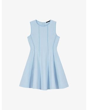 Maje Bow-Embellished Flared Knitted Mini Dress - Blue