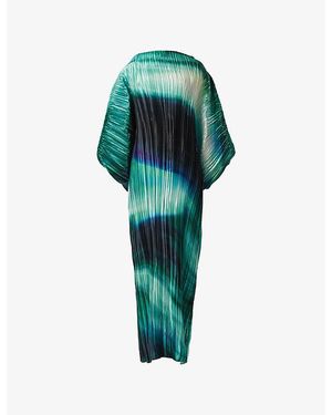 eem Printed Plisse Batwing Woven Maxi Dress - Green