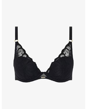 Chantelle Fleurs Embroidered Plunge T-Shirt Bra - Black