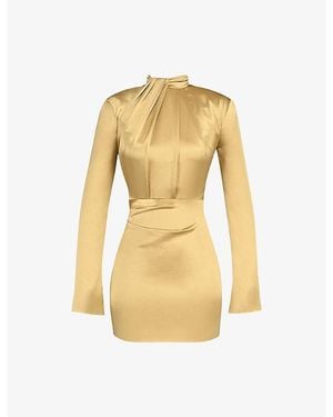 House Of Cb Amala Long-Sleeve Satin Mini Dress Xs (A-C Cup) - Metallic