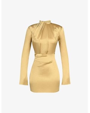 House Of Cb Amala Long-Sleeve Satin Mini Dress Xs (A-C Cup) - Metallic