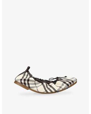 Burberry Check Fawn Cotton Blend Court Shoes - White