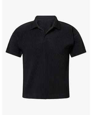 Homme Plissé Issey Miyake Basics Pleated Knitted Polo Top - Black