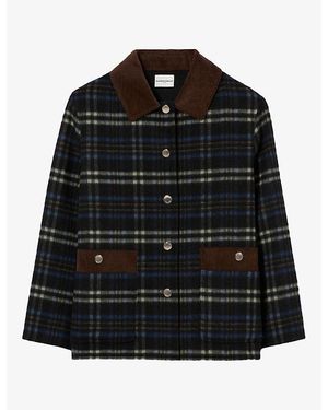 Claudie Pierlot Checked Corduroy-Collar Wool-Blend Coat - Black