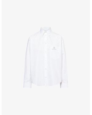 Balenciaga Relaxed-Fit Embroidered-Logo Cotton-Poplin Shirt - White