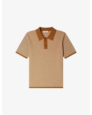 Sandro Cross Short-Sleeve Knitted Polo Shirt - Natural