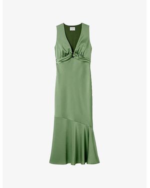 Claudie Pierlot Stripe-Print Lace-Trim Ramie Maxi Dress - Green