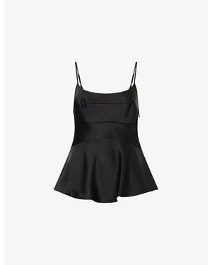 Theory Spaghetti-Strap Peplum-Waist Satin Top - Black