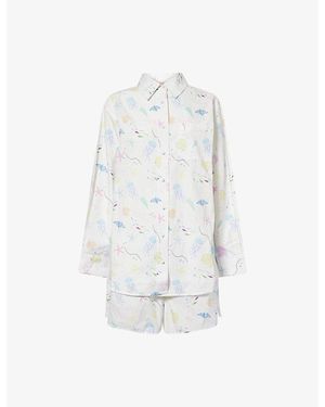 It's 9pm X Oceanus Jessie Sealife-Print Cotton Pajama Set - White