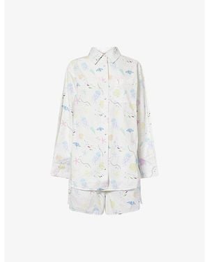 It's 9pm X Oceanus Jessie Sealife-Print Cotton Pajama Set - White