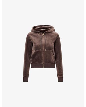 Juicy Couture Robertson Logo-Embroidered Velour Hoody - Brown