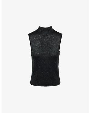 ME+EM Sequin-Embellished High-Neck Shimmer-Knit Vest - Black