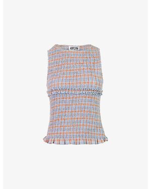 Amy Lynn Mona Smocked Cotton Top - Blue