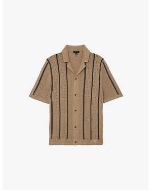 Reiss Ellingham Striped Knitted Cotton-Blend Shirt - Natural