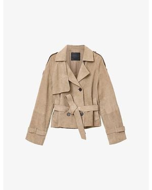 AllSaints Reed Belted-Waist Suede Jacket - Natural
