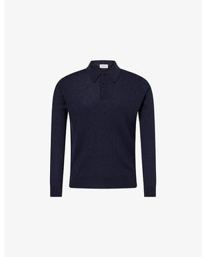 John Smedley Hodson Ribbed Merino-Wool Polo Jumper - Blue