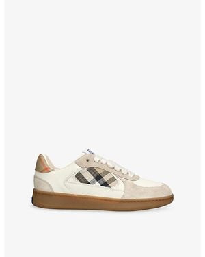 Burberry Terrace Check Low-Top Leather Sneakers - White