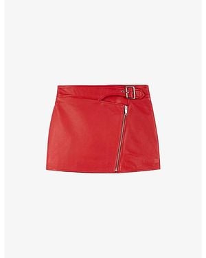 The Kooples Buckle-Embellished Zipped Leather Mini Skirt - Red