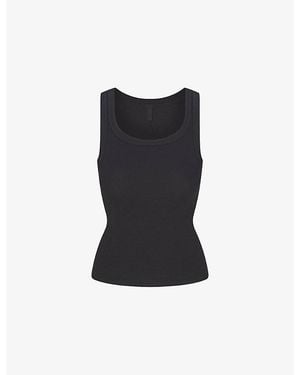 Skims Scoop-Neck Ribbed Stretch-Cotton Tank Top - Black