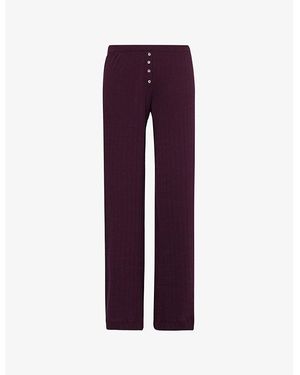 Leset Pointtelle Wide-Leg Mid-Rise Cotton Trousers - Purple