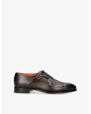 Santoni Blake Monk Double-Buckle Leather Shoes - Brown