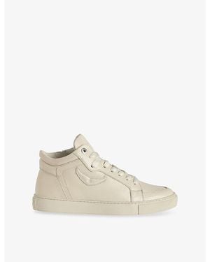 Zadig & Voltaire Mid Fly Wing-Embroidered Leather Mid-Top Trainers - Natural
