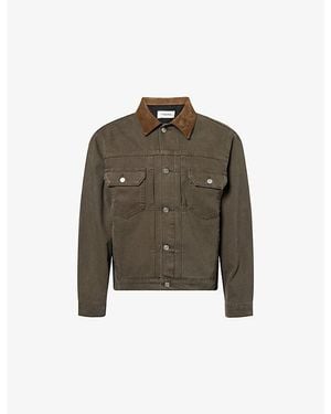 FRAME Suede-Collar Cotton-Canvas Trucker Jacket - Green