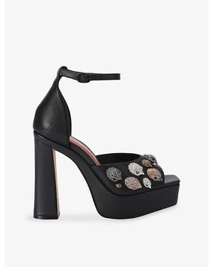 Kurt Geiger Eagles Platform Heeled Leather Sandals - Black