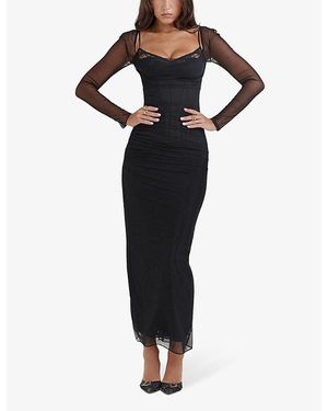 House Of Cb Sabine Strapless Corset Stretch-Woven Maxi Dress in Black | Lyst