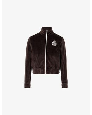 Sporty & Rich Farm Embroidered-Logo Cotton-Velvet Track Jacket - Black