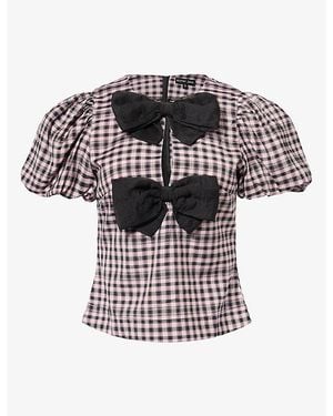 Sister Jane Vence Bow Check Woven Top - Black