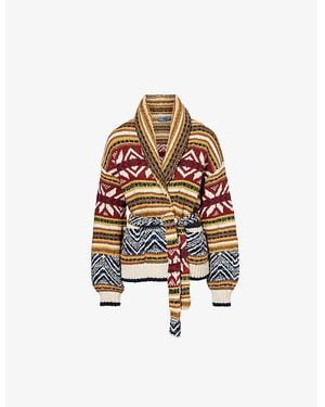 Polo Ralph Lauren Geometric-Print Belted Cotton, Linen And Wool-Blend Cardigan - White