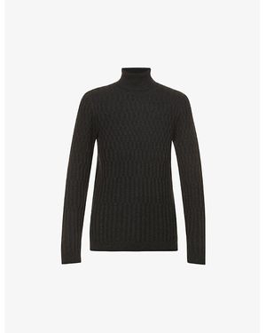 HUGO Patterned Turtleneck Wool And Cotton-Blend Jumper - Grey