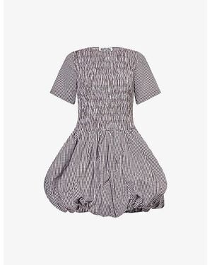 Amy Lynn Eleanor Gingham-Print Puffball Cotton Mini Dress - Purple