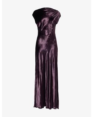 Twp Back To You Cowl-Neck Velvet Silk-Blend Maxi Dress - Purple