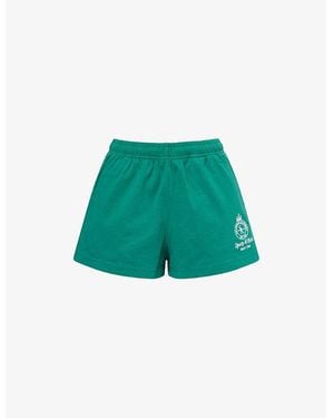 Sporty & Rich Crown Tennis Embroidered Disco Cotton-Jersey Shorts - Green