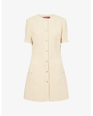 Gucci Short-Sleeve Textured Wool Mini Dress - Natural