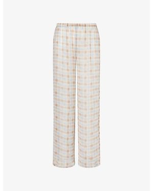 HYPHEN Check-Print Wide-Leg Sheer Trousers - White
