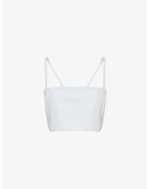 Alaïa Crop Shoulder-Straps Denim-Blend Top - White