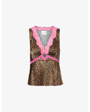 Reformation Aliceyn Leopard-Print Silk Top - Red