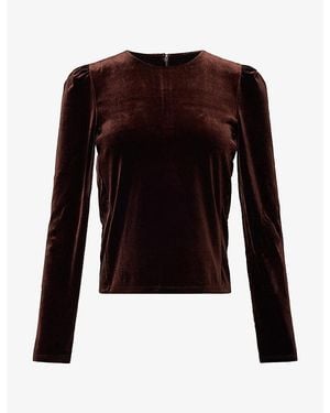 ME+EM Puff-Sleeve Velvet Top - Black