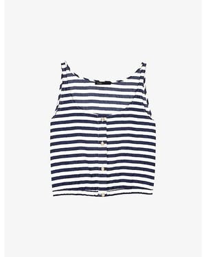 Maje Striped Scoop-Neck Woven Top - Blue