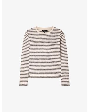 Whistles Stripe-Print Chest-Pocket Cotton-Jersey Top - White