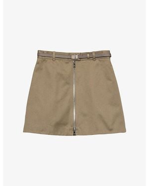 Prada Zip-Up Branded Cotton Mini Skirt - Natural